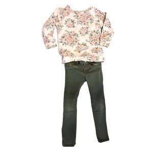 Cute Outfit H&M Green Jeans (5-6) Carters Pink Floral Warm Long Sleeve